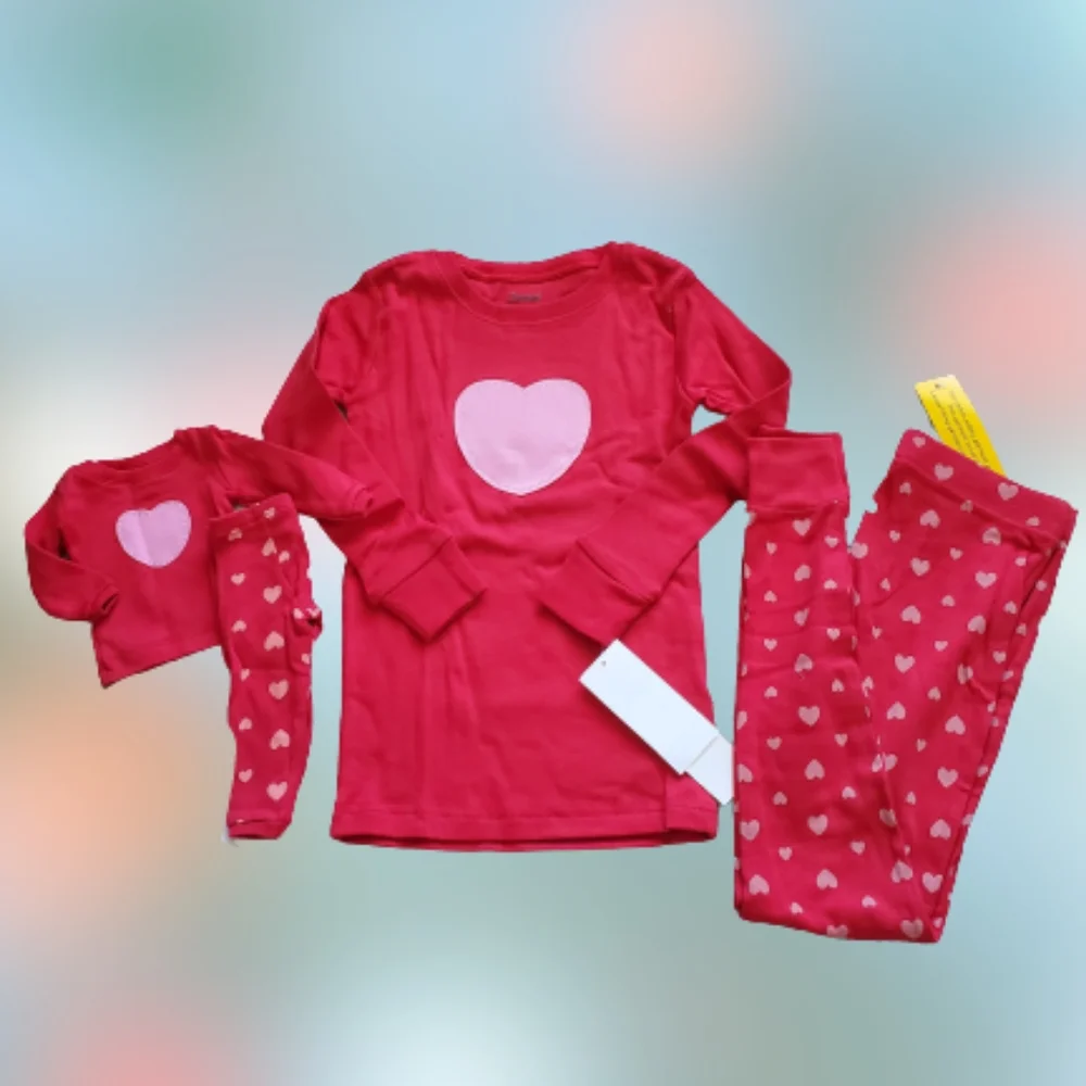 Leveret girls heart doll & me heart pj set, 6, red